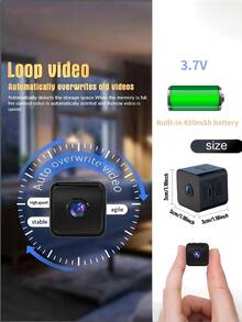 1pc Mini Square Camera, Home Security Camera, Portable Hidden Camera, 480P HD, Infrared Night Vision Wireless WiFi Camera, Built-In Hotspot, Loop Recording, 450mAh Long-Lasting Battery, 2.4G Network Only, HD Night Vision, Remote Monitoring, Motion Detection, SD Card Storage, Suitable For Home, Car, Office And Various Scenarios, 24/7 Online - Multicolor - View 2