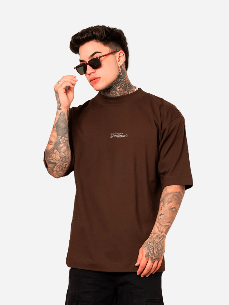 Oversized Streetwear Crew Neck T-Shirt DMUNIZ Santinni Gentleman's 100% Cotton Premium Release Gym Workout New - 鏽棕色 - 查看 1