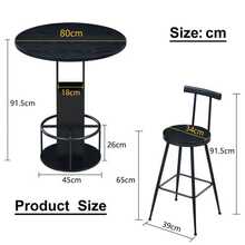 Three-Piece Bar Set, Including A 31.5-Inch Round Table And Two Stools. Wooden Table With Metal Hoop Legs. Ideal For Dining Rooms, Cafes, Bars, And Lounges. Black - Black - View 5