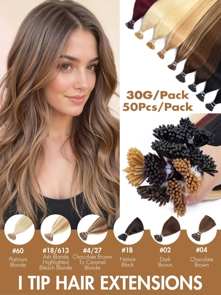 30g I-Tip Remy Human Hair Extensions, 12-22 Inches, Easy To Style, Cold Fusion Pre-Bonded, Natural Soft, Durable, Portable For Travel & Touch-Ups, Romantic Length & Volume, Ideal For Cosplay & Daily Fashion, Great Valentine's Day Gift