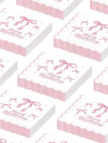 20张/40张粉色蝴蝶结婴儿派对纸巾，一次性派对餐巾纸，女宝宝派对餐具，生日快乐餐巾纸 - 彩色 - 查看 2