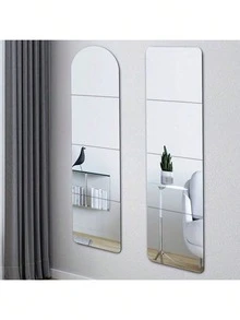 4pcs PMMA Mirror Wall Stickers, Classic Square Room Decor Stickers Suitable For Home Use - Silver - View 7
