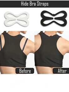 2/4/6个花朵、蝴蝶、爱心、几何图案（ABS树脂）文胸肩带夹，可调节四季隐形文胸肩带扣 - 黑色 - 查看 4