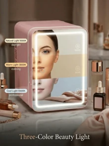 4L Refrigerador portátil y compacto, con enfriamiento y calentamiento dual, equipado con espejo LED ajustable para el cuidado de la piel, iluminación ajustable, estantes y control de temperatura, adecuado para dormitorio, automóvil, oficina, dormitorio universitario, villa y talla grande - Ver 5