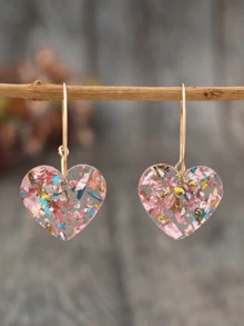 1件奢华心形亮片亚克力吊坠项链，适合婚礼佩戴 - 粉色 - 查看 2