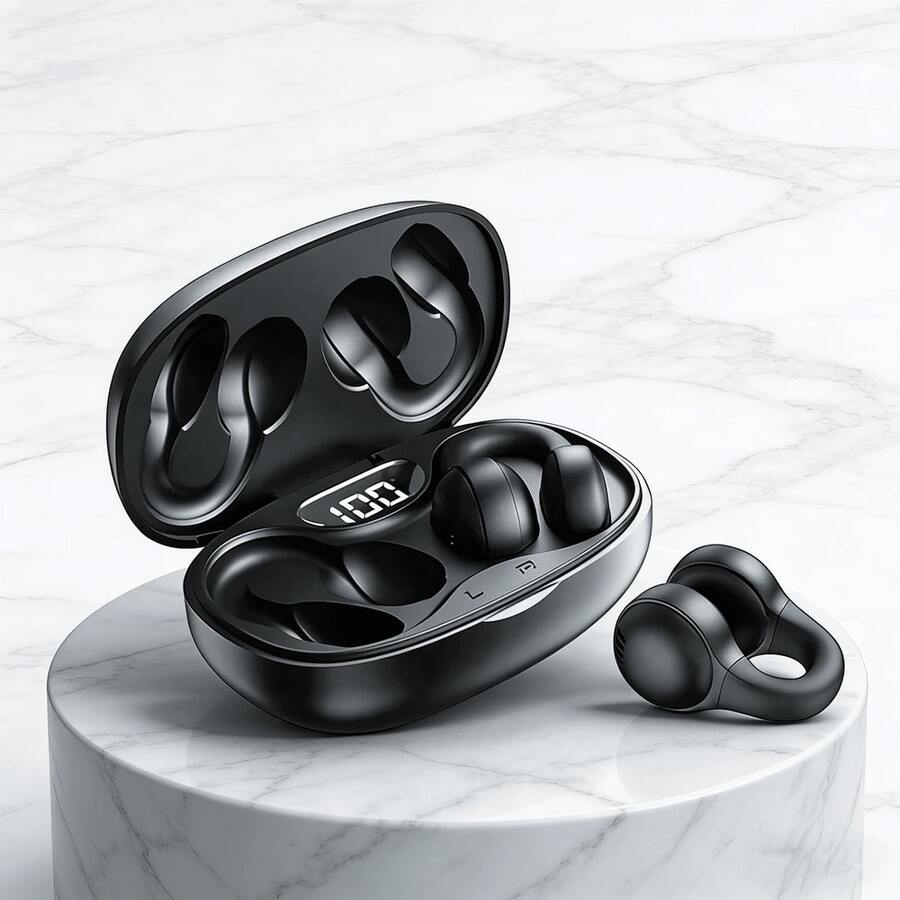 新款 X58 无线降噪蓝牙耳机配备 LED 电量显示、耳塞式夹耳耳机、麦克风和触摸功能，适用于手机。 - 查看 1