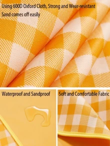 1pc 59" X 78" Yellow Plaid Picnic Blanket, Large Sand-Proof Waterproof Beach Mat, Suitable For Camping, Portable Foldable Lightweight Travel Rug, Ideal For Park Outing, Beach Trip, Barbecue And Other Outdoor Activities - A - View 4