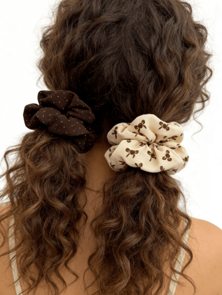 6Pcs Vintage Plaid & Polka Dot Scrunchies, Minimalist Hair Ties, Suitable For Ponytails And Daily Hairstyles - Multicolor - View 1