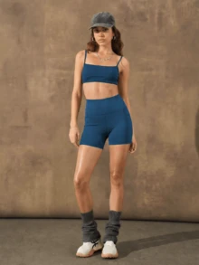 ZULIZ KYRLSSU 海军蓝高腰侧袋修身骑行短裤 - 藍色 - 查看 1