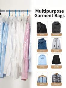 10/15个装透明塑料衣物防尘罩，可悬挂衣物防尘袋，干洗衣物悬挂袋，可重复使用防尘袋，适用于外套、西装、衬衫、连衣裙，适用于学校、办公室、家庭、旅行 - 彩色 - 查看 3