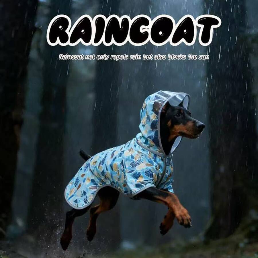 1件宠物雨衣，狗狗蓝色带帽反光防水防风雨衣，中大型犬雨衣 - 霧霾藍 - 查看 1