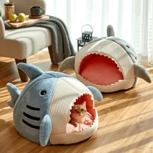 Cat Nest Winter Warm Closed Internet Celebrity Shark Nest Cat And Dog Bed Sense Of Security Suitable For All Seasons - Multicolor - View 2