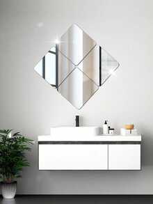 4pcs PMMA Mirror Wall Stickers, Classic Square Room Decor Stickers Suitable For Home Use - Silver - View 5