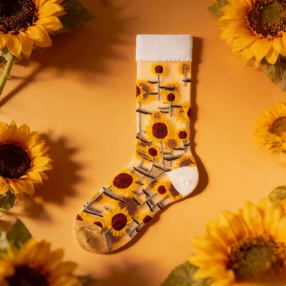 1 Pair Sunflower Printed Mid-Calf Socks, Floral Socks