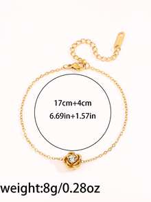 1 Chiếc - Vòng tay hoa hồng sang trọng, làm từ thép không gỉ mạ vàng, điểm nhấn là viên đá Zirconia lấp lánh. Thiết kế độc đáo, phụ kiện tinh tế này sẽ tôn lên phong cách của bạn. - Vàng - Xem 4