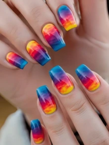 24 Pieces Of Nails Multicolored Gradient Nails Press On Nails Nail Supplies Fake Nails Nail Art Square Nails - Multicolor - View 8