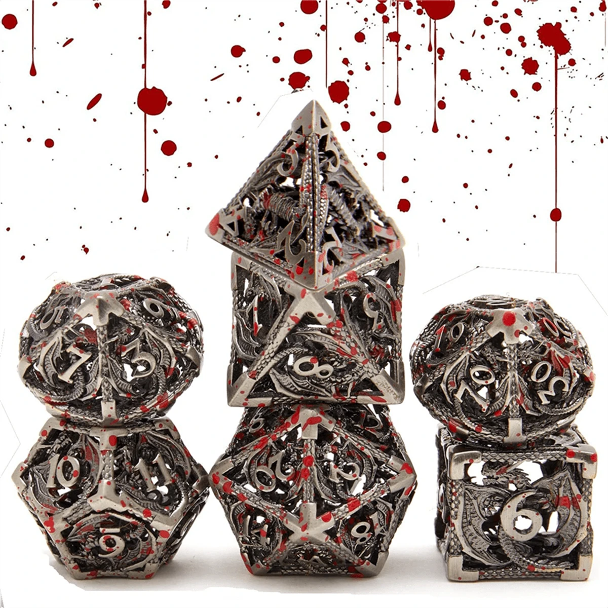 Metal Hollow Dragon Dice Set, Cthulhu Mythos TRPG Polyhedral Dice - Multicolor - View 1