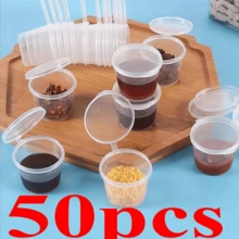 25/50个装防漏PP塑料酱料杯带盖 - 可重复使用，防溢漏，防水，适用于餐饮、烧烤、户外活动、露营用品、派对用品、朋友聚会、家庭聚餐 - 白色 - 查看 9