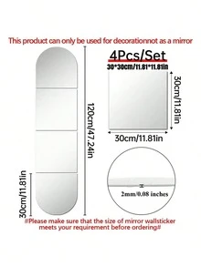 4pcs PMMA Mirror Wall Stickers, Classic Square Room Decor Stickers Suitable For Home Use - Silver - View 12