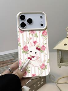 1pc Soft Phone Case With Gentle Pink & White Striped Cherry Bunny Pattern, Scratch-Resistant And Anti-Slip, Suitable Compatible With Apple, , Phones - Multicolor - View 5