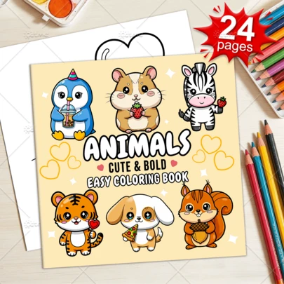 GDTME 24 Page Non Thick Colored Paper Simple Coloring Book For "Kawaii Animals", Tiger, Kitten, Squirrel, Hamster Coloring Book Simple Coloring Page, Super Cute And Comfortable Space Design, Release Emotions, Relieve Anxiety, Ideal Gift For Boys, Girls, Teenagers, Festivals And Special Occasions, Office Supplies, School Supplies