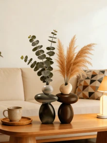 一套树脂石花瓶，花瓶不可盛水，仅用于装饰性人造花、幸运石，适用于客厅、餐厅、电视柜桌面装饰，乔迁礼物，无需电源，家居装饰，圣诞节装饰，情人节房间装饰 - 彩色 - 查看 2