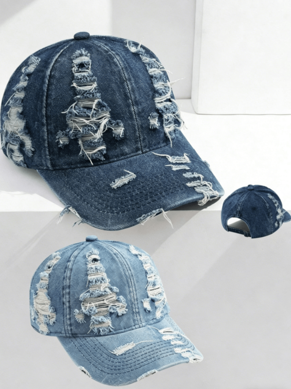 Vintage Washed Denim Baseball Cap - Distressed Style Unisex Baseball Hat, Breathable UV Protection, Suitable For All Seasons