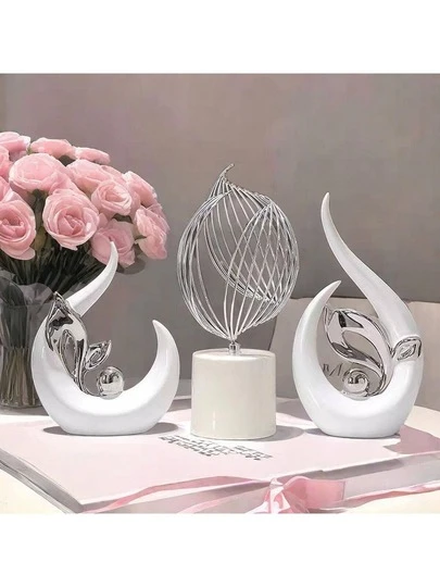2pcs White And Silver Home Decor, Resin Sculpture Abstract Sculpture As Central Decorative Item, Medieval Modern Style, Suitable For Dining Table, Coffee Table, Living Room Shelves, Dining Room And Kitchen Display Cabinet, Wine Cabinet, Halloween Room Decor, Office Desk Accessories, Christmas Decor, Living Room Decor, And Wedding Decor