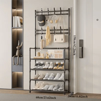 4-Tier Coat Rack, Multi-Functional Coat And Shoe Rack, Multi-Layer Storage Rack, Shoe Rack Decor, Holiday Decor, Room Decor, Home Decor, Bedside Decor, Available In Black And White, Self-Assembly Required. Designed For Organizing Shoes, Clothes, Jackets, Hats, Bags, Umbrellas And Various Household Items, Suitable For Entryway, Living Room, Bedroom, Office, Double-Row Storage And Organization Rack.