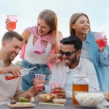 可重复使用的粉色亚克力保温杯，适用于冷热饮、冰咖啡、冰沙、奶昔，是户外野餐、生日派对和日常使用的理想之选。 - 查看 4