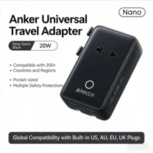 anker Bộ chuyển đổi nguồn du lịch 5 trong 1 A9215 Nano, sạc nhanh 20W, bộ chuyển đổi đa năng dùng được ở nhiều quốc gia, tương thích với các ổ cắm tiêu chuẩn của Mỹ, Anh, Châu Âu, Úc, Nhật Bản và Hàn Quốc, màu đen. - Nhiều màu - Xem 7