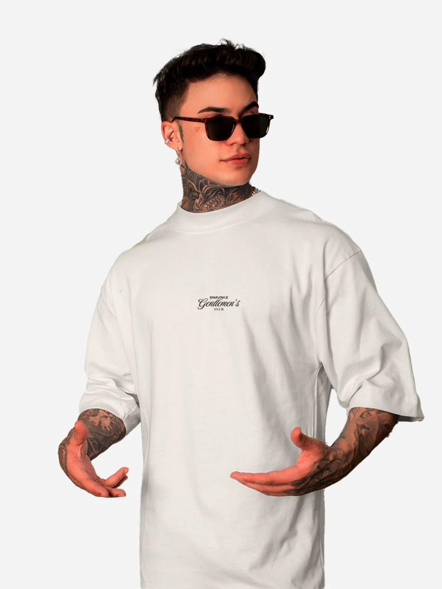 Oversized Streetwear Crew Neck T-Shirt DMUNIZ Santinni Gentleman's 100% Cotton Premium Release Gym Workout New - 奶油色 - 查看 1