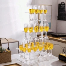 1pc Elegant Acrylic Champagne Tower Glass Holder, Minimalist Modern Transparent Champagne Display Stand For Party, Wedding, Christmas - Transparent - View 7