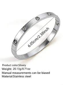 1件/3件装时尚简约不锈钢手镯，饰以玻璃点缀，适合女性日常通勤、派对或婚礼佩戴。 - 銀色 - 查看 11