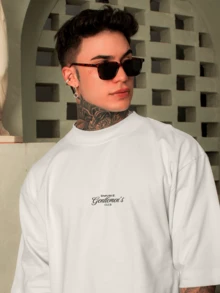 Oversized Streetwear Crew Neck T-Shirt DMUNIZ Santinni Gentleman's 100% Cotton Premium Release Gym Workout New - 奶油色 - 查看 4