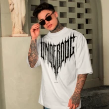 Oversized Streetwear Crew Neck T-Shirt DMUNIZ UNDERDOG Santinni 100% Cotton Premium Release Gym Workout New - 奶油色 - 查看 4