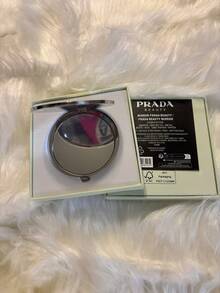 Prada Silver Round Metal Makeup Mirror With Iconic Triangle Logo - Silver - View 4
