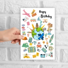 Adventure Themed Birthday Card, Travel Stickers Style (Plane, Camera, Map) Perfect For Wanderlusters - 13*18 - View 4
