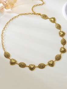 1pc Vintage Gold Heart Oval Waist Chain, Body Jewelry Accessory Suitable For Daily Wear, Beach Vacation, Valentine's Day, Birthday Gift - Gold - View 4