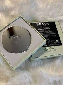 Prada Silver Round Metal Makeup Mirror With Iconic Triangle Logo - Silver - View 2