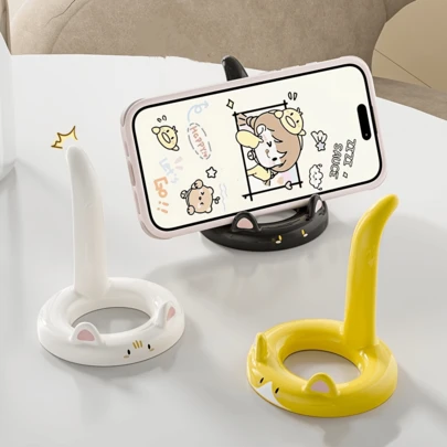 Kreative katzenförmige Handyhalterung, Kunststoff Cartoon süße Handyhalterung, Freihändig zum Essen & Videoansehen, horizontale & vertikale nachlässige Handyhalterung