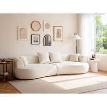 Sofá Seccional Curvo Moderno, Sofá de Espuma de 122'' con Forma de Arco para 4 Personas, Comprimido en Caja, Sofá Cloud Sin Estructura con Asientos Extra Profundos y Anchos, Cómodo - Blanco + Espuma + Resorte - Ver 12
