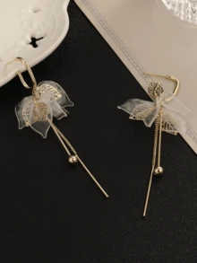 1对新款优雅树叶造型耳环，简约时尚长款金属流苏耳环，适合女性日常佩戴，礼品 - 金色 - 查看 1