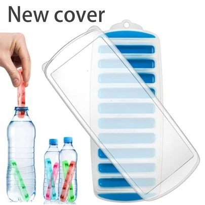 Khay làm đá viên tự chế bằng silicon, khuôn đá que hẹp có nắp đậy, thích hợp cho các loại bình nước thể thao miệng nhỏ, bình nước ép, và các bữa tiệc cocktail.