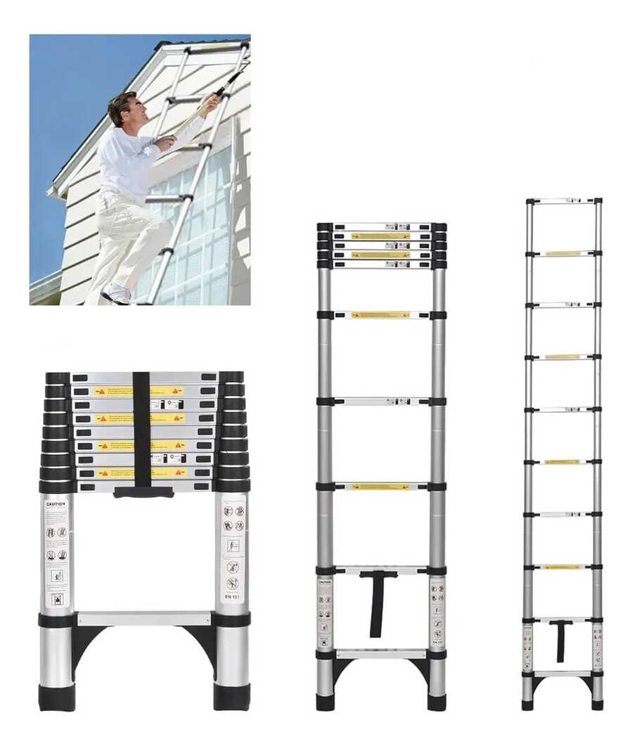 Escaleras De Aluminio Plegables De Aluminio Multiusos, 3,8m Plateado