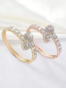 Luxury Iced Out Double Heart Bangle, Bridal Wedding & Banquet Jewelry, Elegant Sparkling Bracelet For Ladies - The Queen's Exclusive Bracelet - View 8