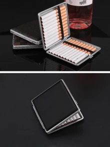 1pc Metal PU Leather Texture Mini Portable 20-Slot Square Cigarette Case, Men's Smoking Accessory, Cigarette Storage, Gift - Multicolor - View 5