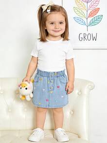 女婴不对称心形刺绣荷叶边下摆牛仔裙 - 藍色 - 查看 2