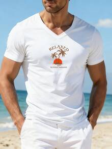 Áo thun nam tay ngắn in họa tiết phong cách nghỉ dưỡng ven biển | Thích hợp mặc mùa hè | Thoải mái và thoáng khí | Thời trang - trắng - Xem 3