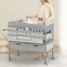 Cambiador De Bebé Portátil Con Estante Giratorio Plegable Gris - Gris - Ver 2